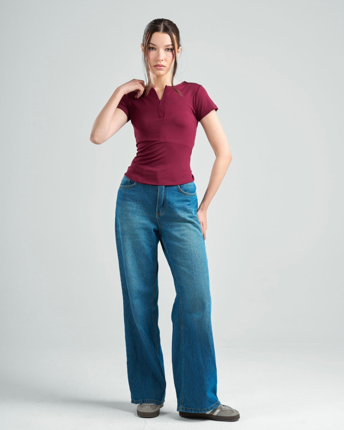 Short Sleeve Zipper Top