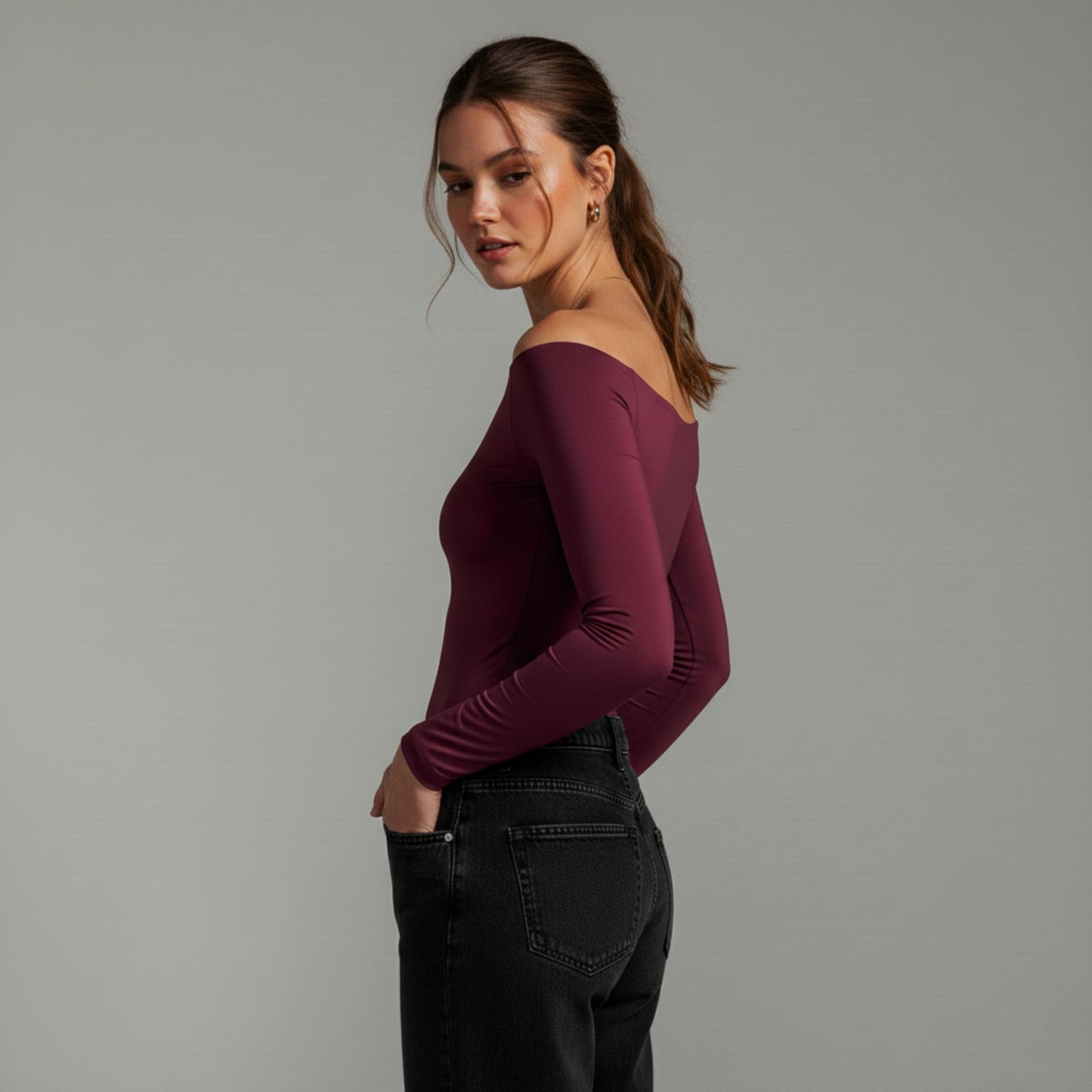 Full Sleeve Boat Neck Bodysuit Top