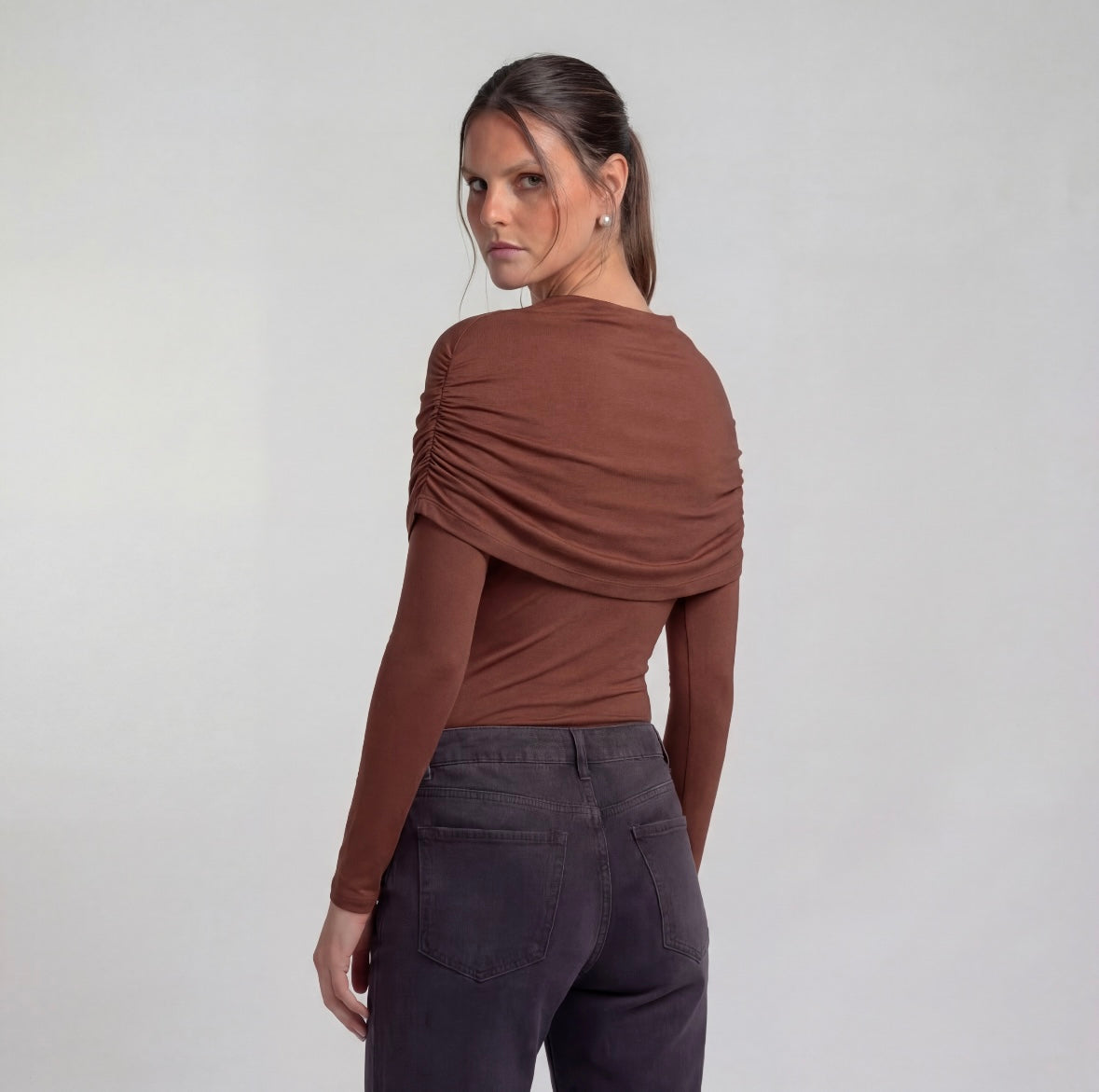 Draped Off-Shoulder Long Sleeve Top