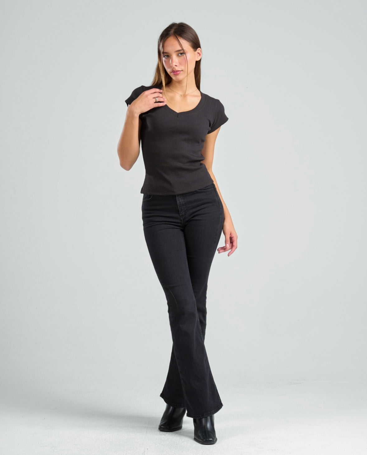 V-Neck Short Sleeve Rib Top