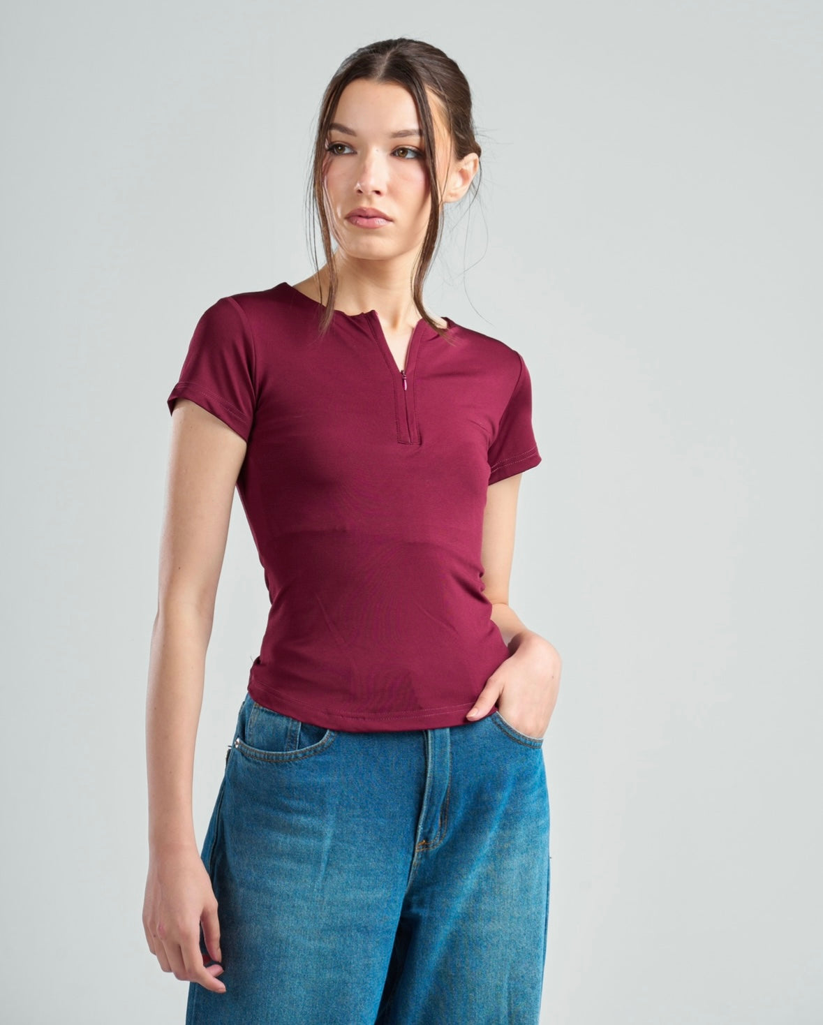 Short Sleeve Zipper Top