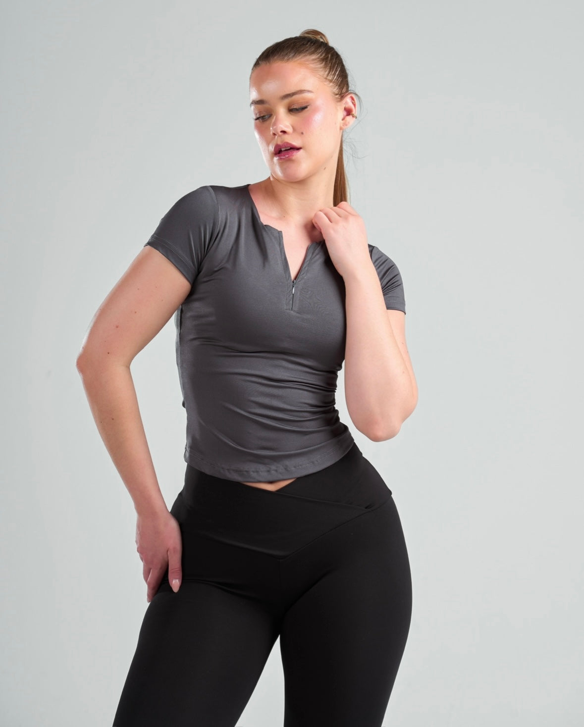 Short Sleeve Zipper Top