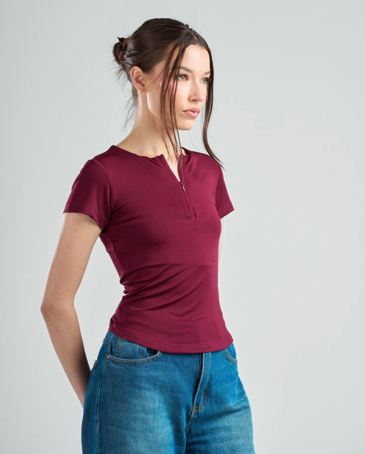 Short Sleeve Zipper Top