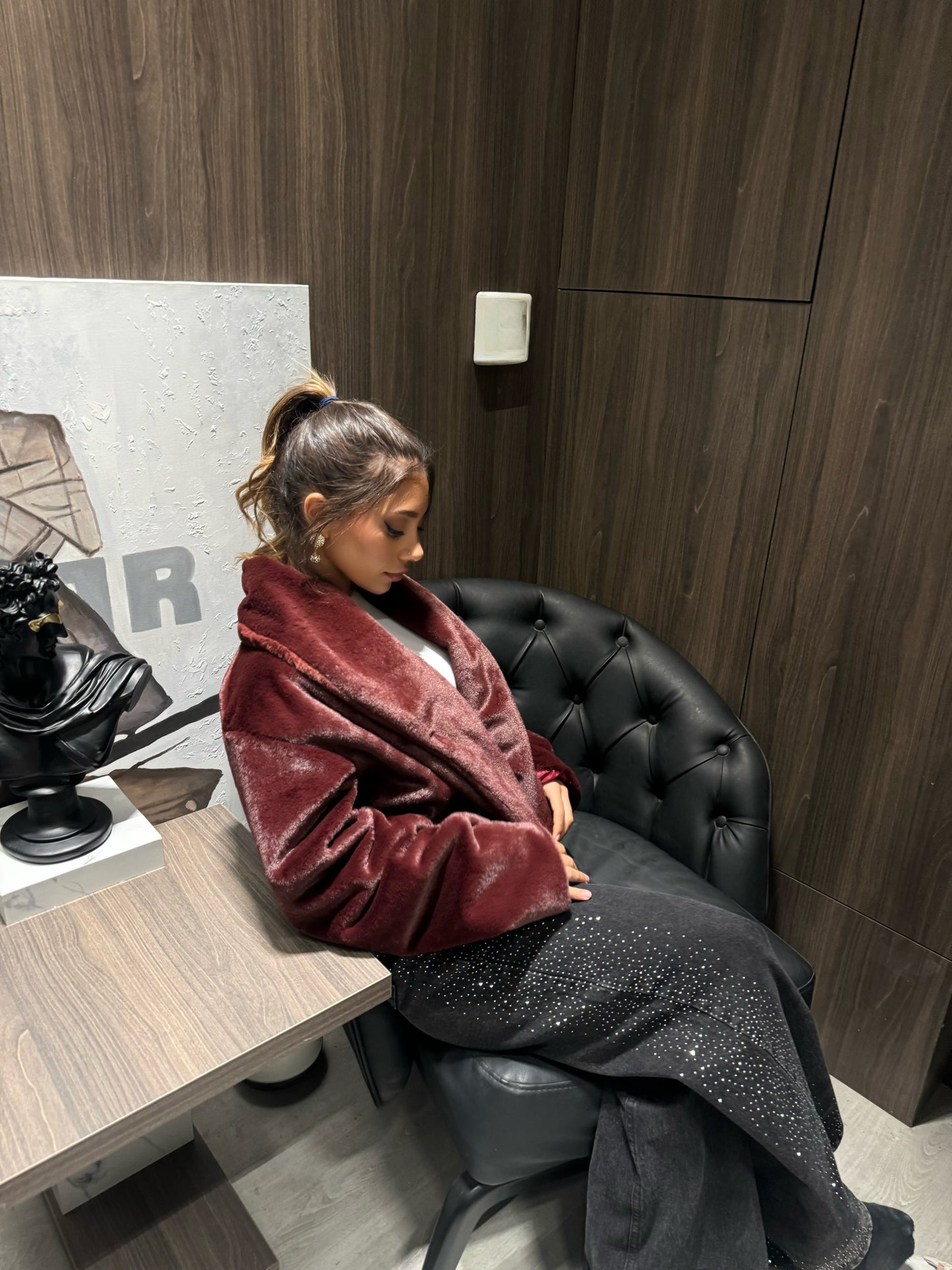 Cropped Fur Jacket - Burgundy