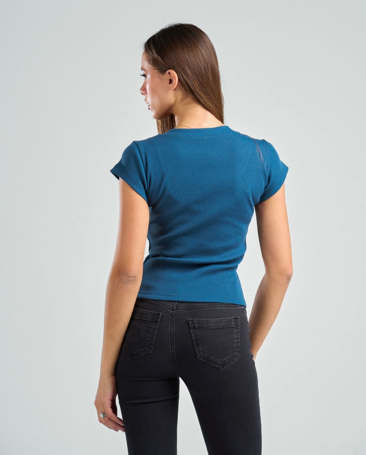 V-Neck Short Sleeve Rib Top