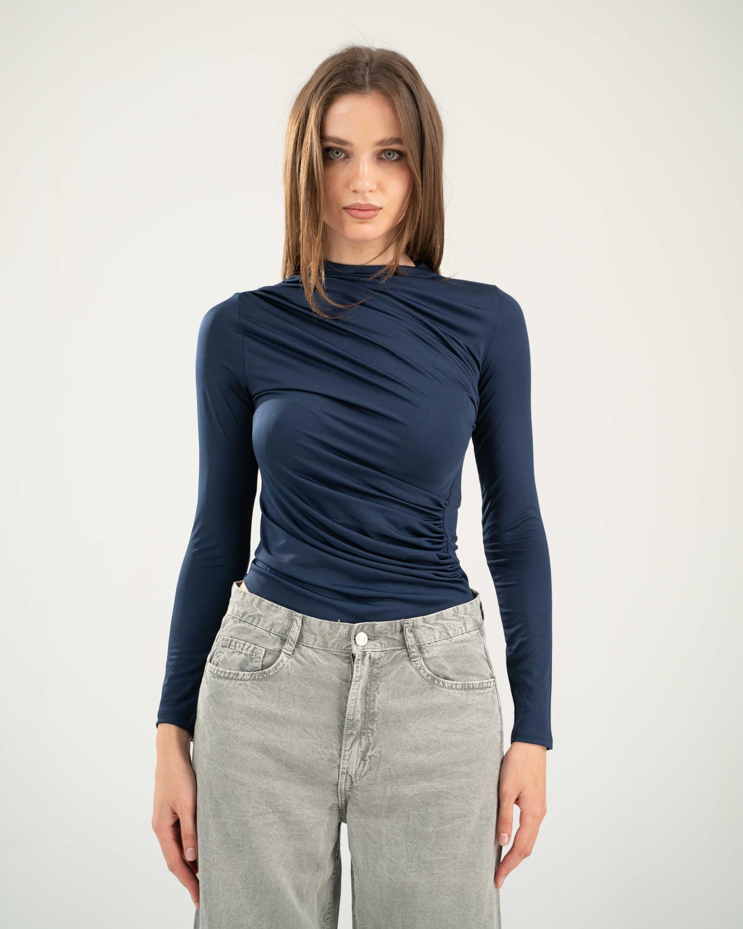 Full Sleeve Draped Bodysuit Top