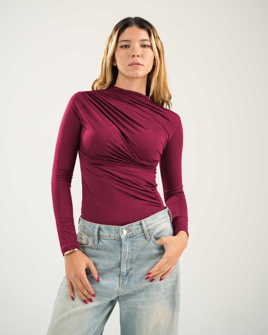 Full Sleeve Draped Bodysuit Top