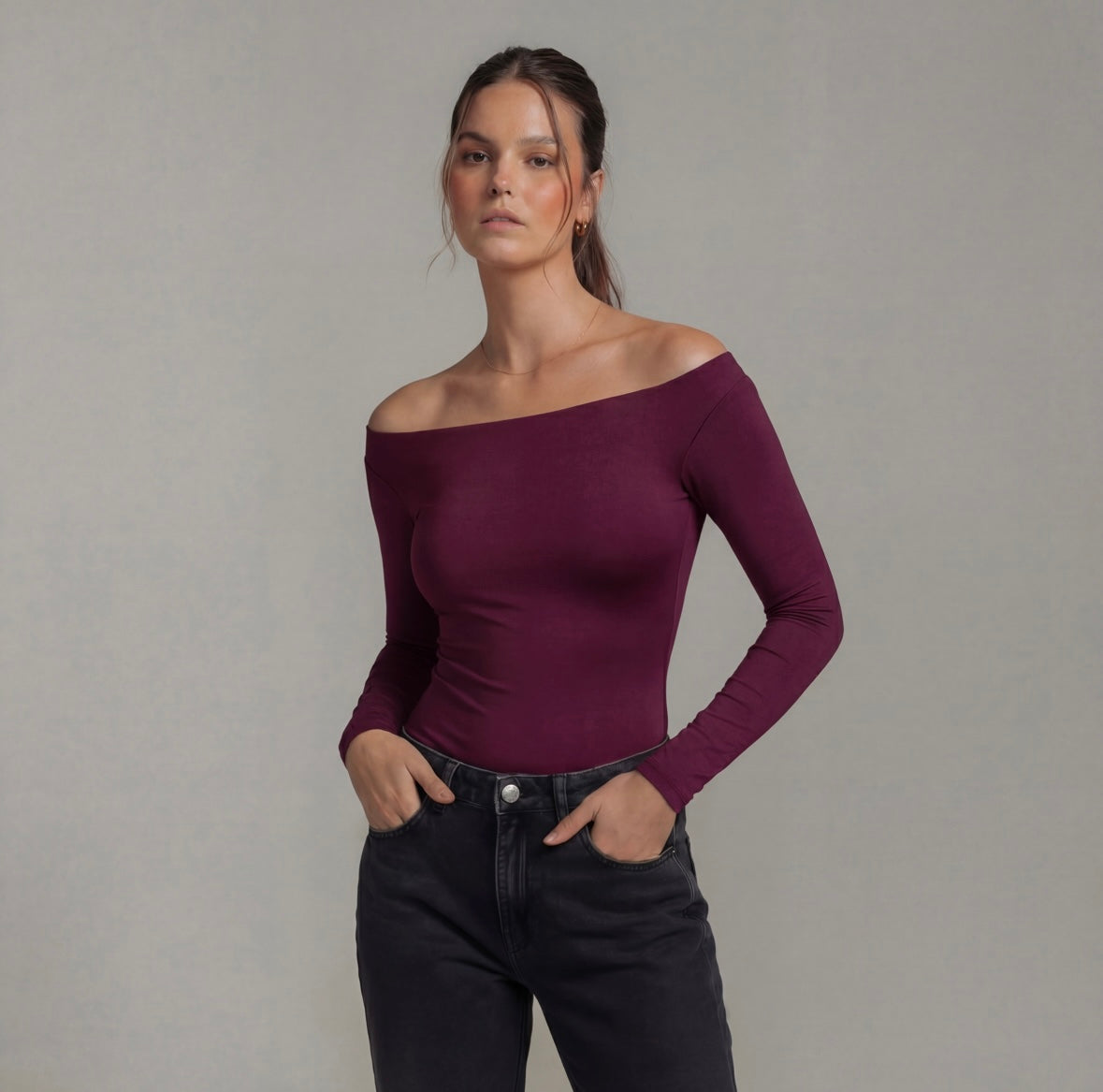 Full Sleeve Boat Neck Bodysuit Top