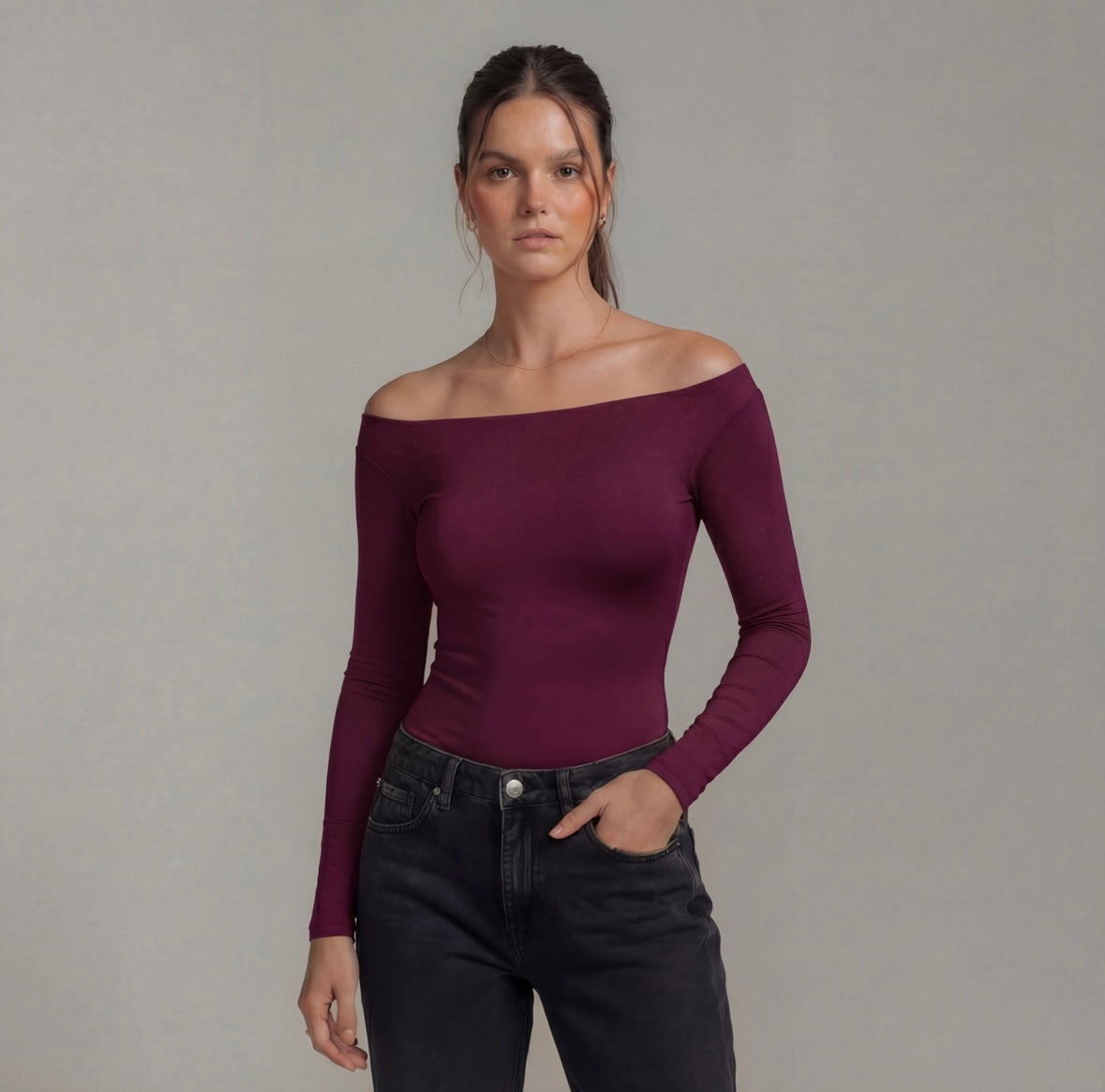 Full Sleeve Boat Neck Bodysuit Top