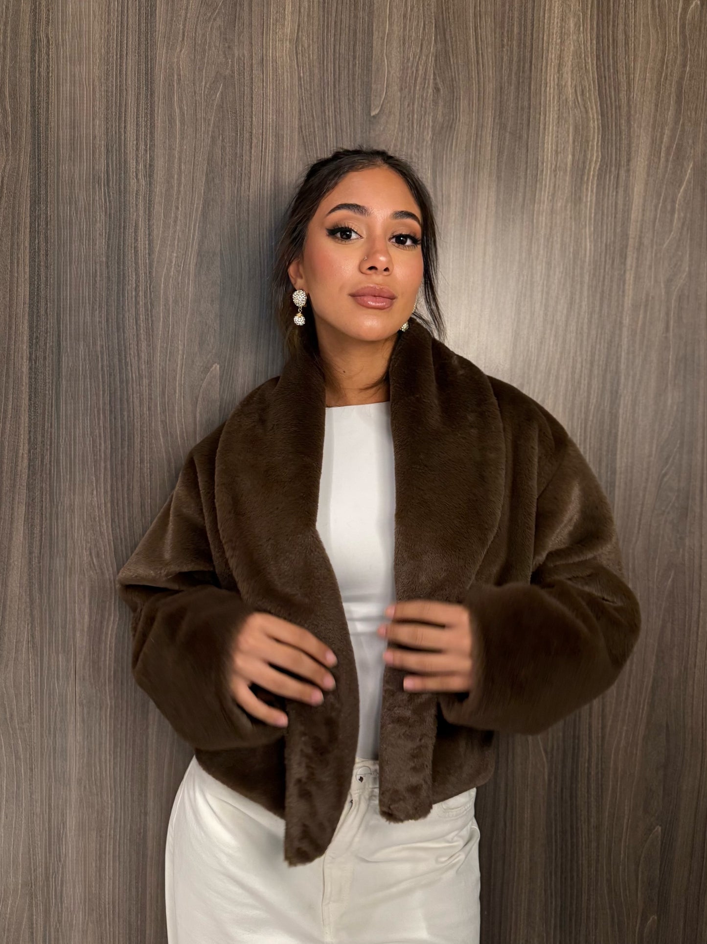 Cropped Fur Jacket - Brown