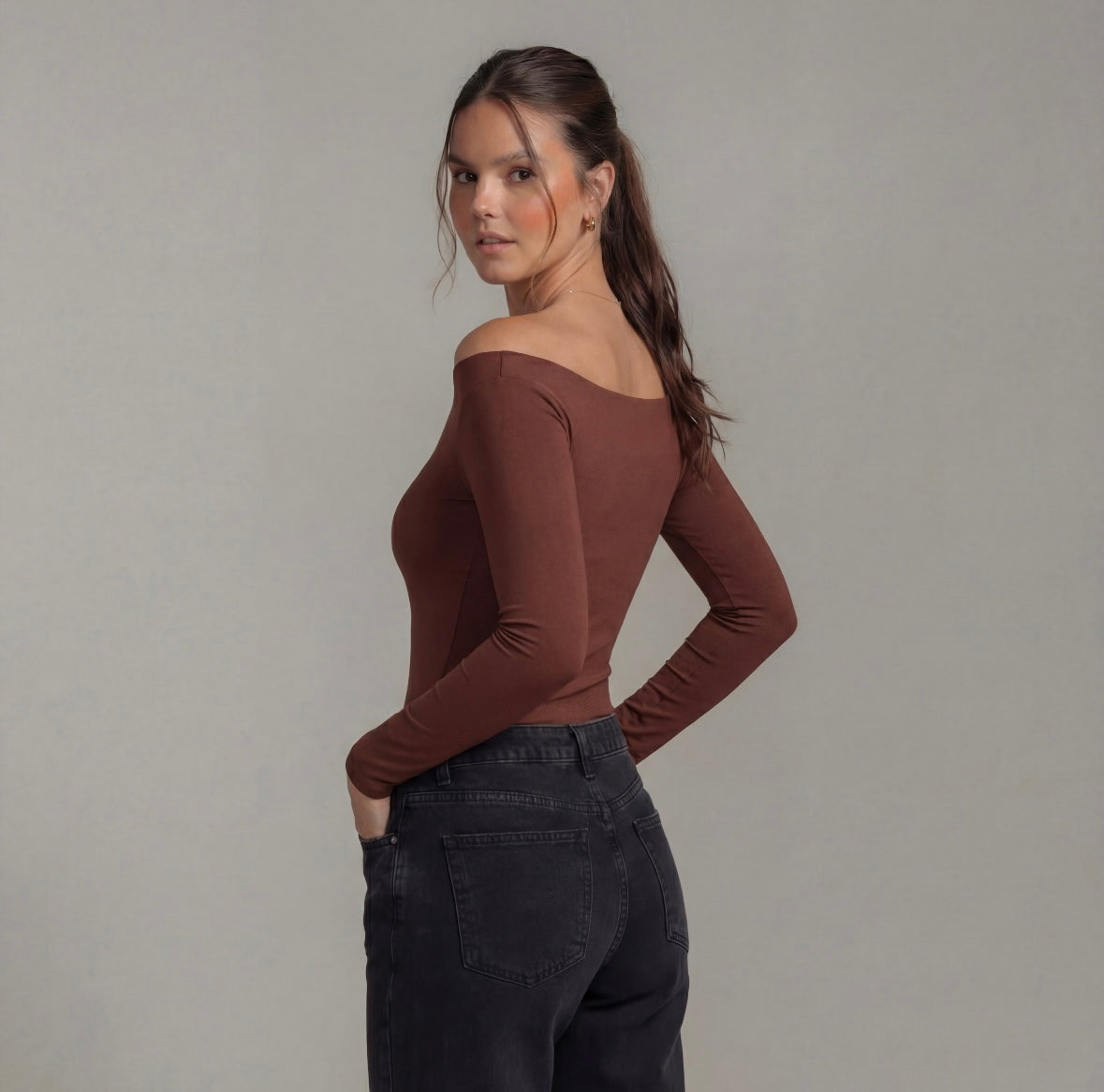 Full Sleeve Boat Neck Bodysuit Top