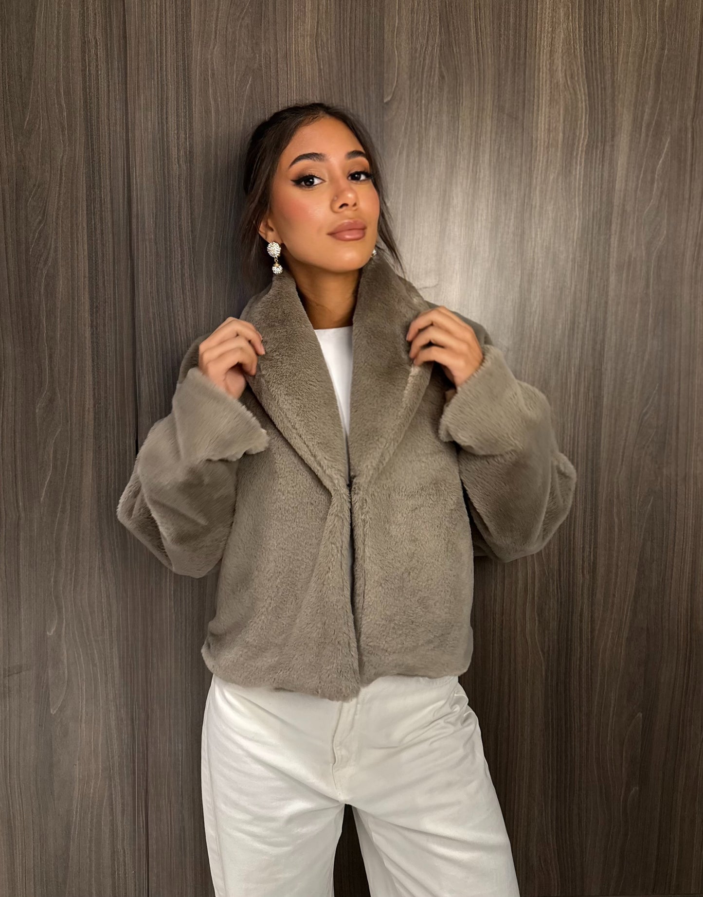 Cropped Fur Jacket - Stone