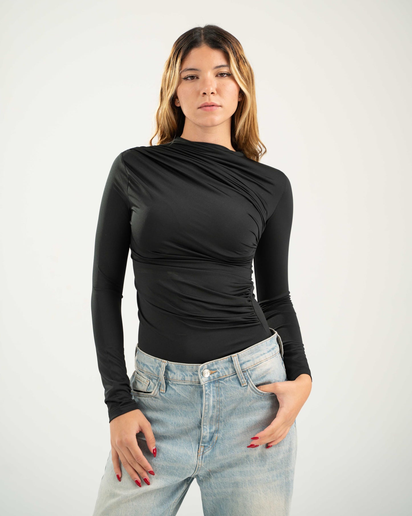 Full Sleeve Draped Bodysuit Top