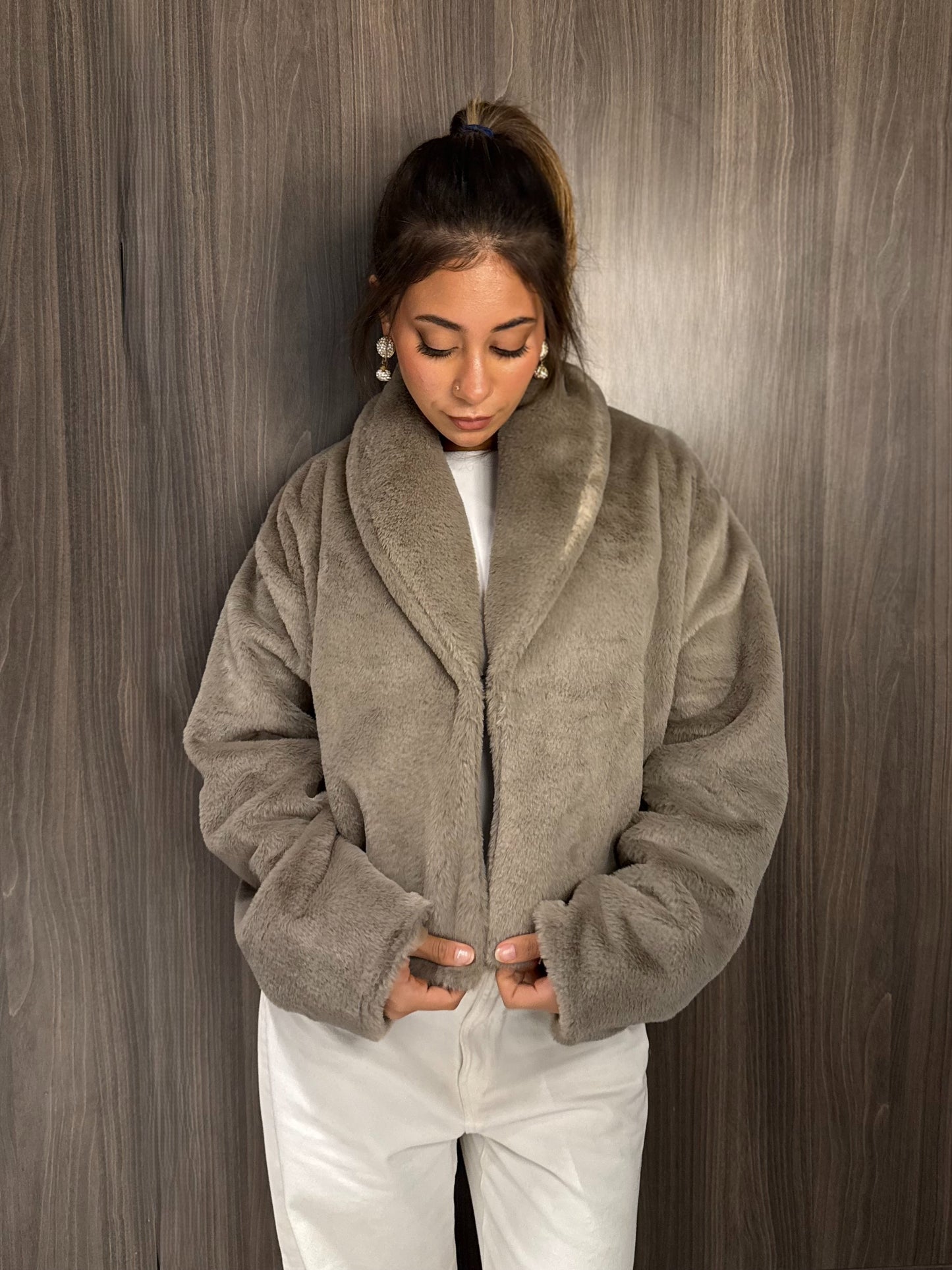 Cropped Fur Jacket - Stone