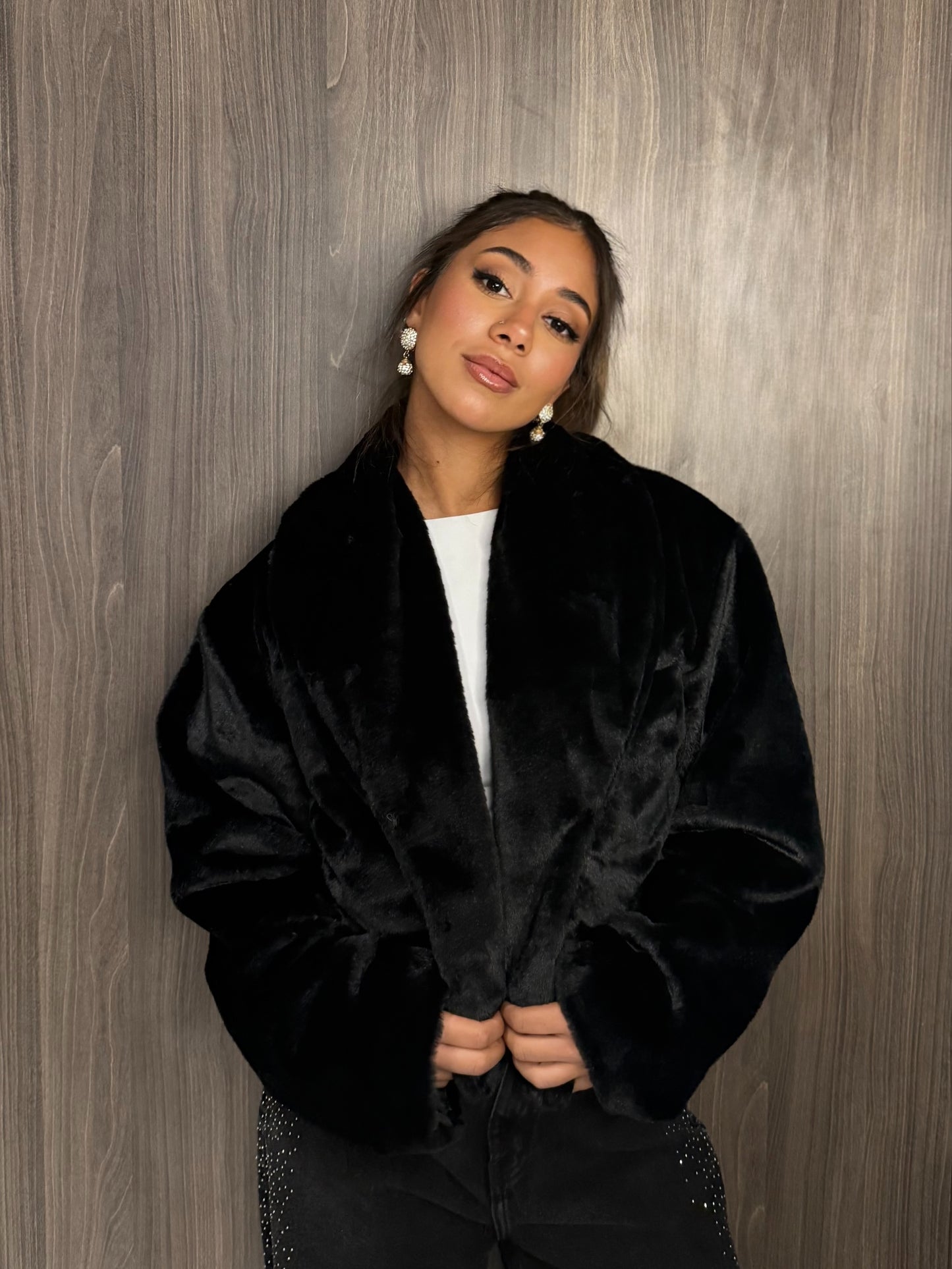 Cropped Fur Jacket - Black