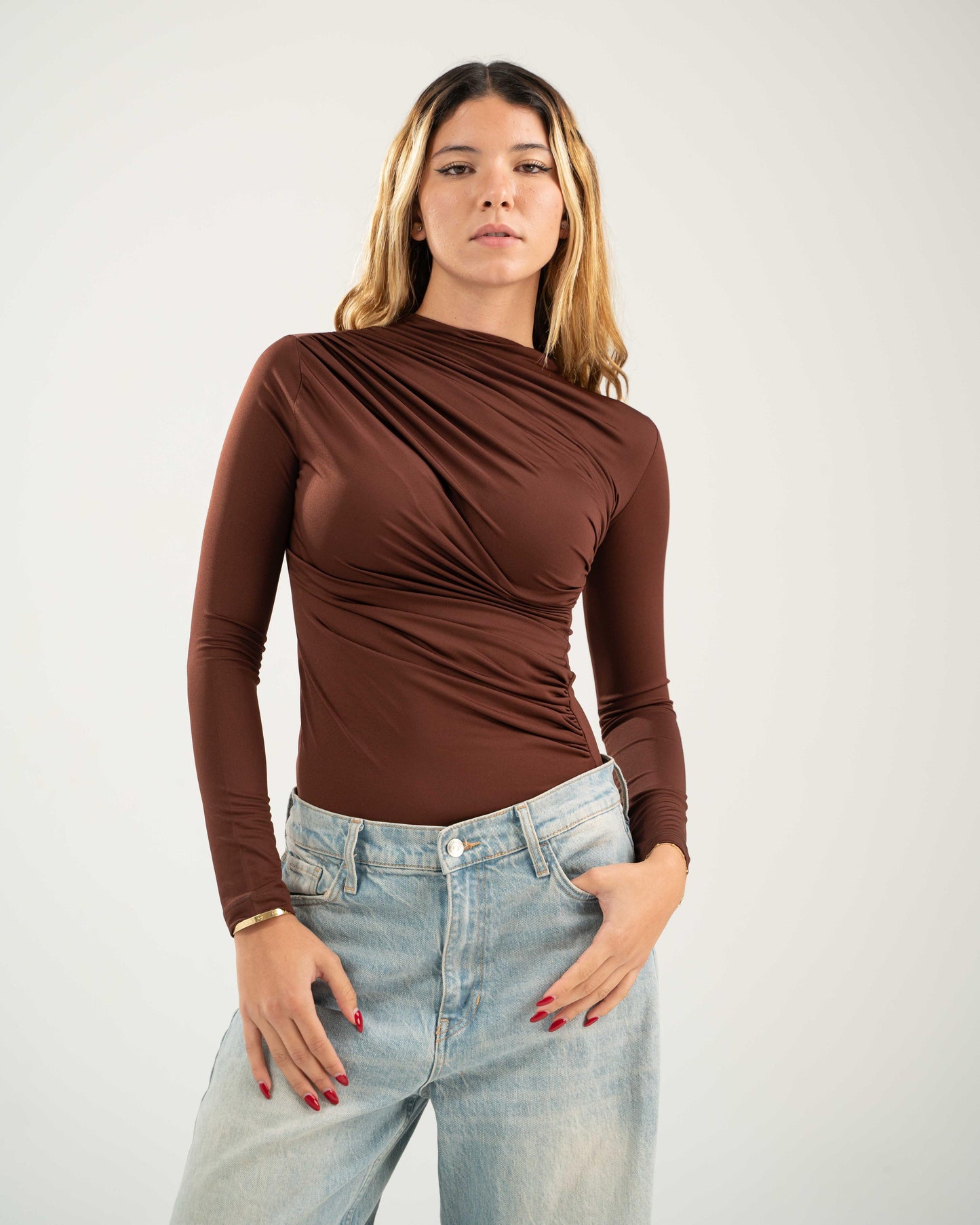 Full Sleeve Draped Bodysuit Top