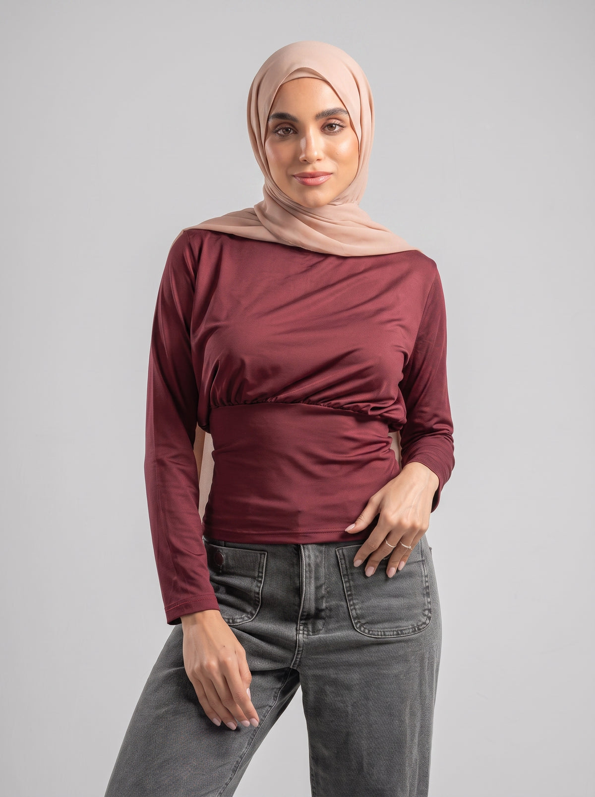 Fitted Waist Long Sleeve Top