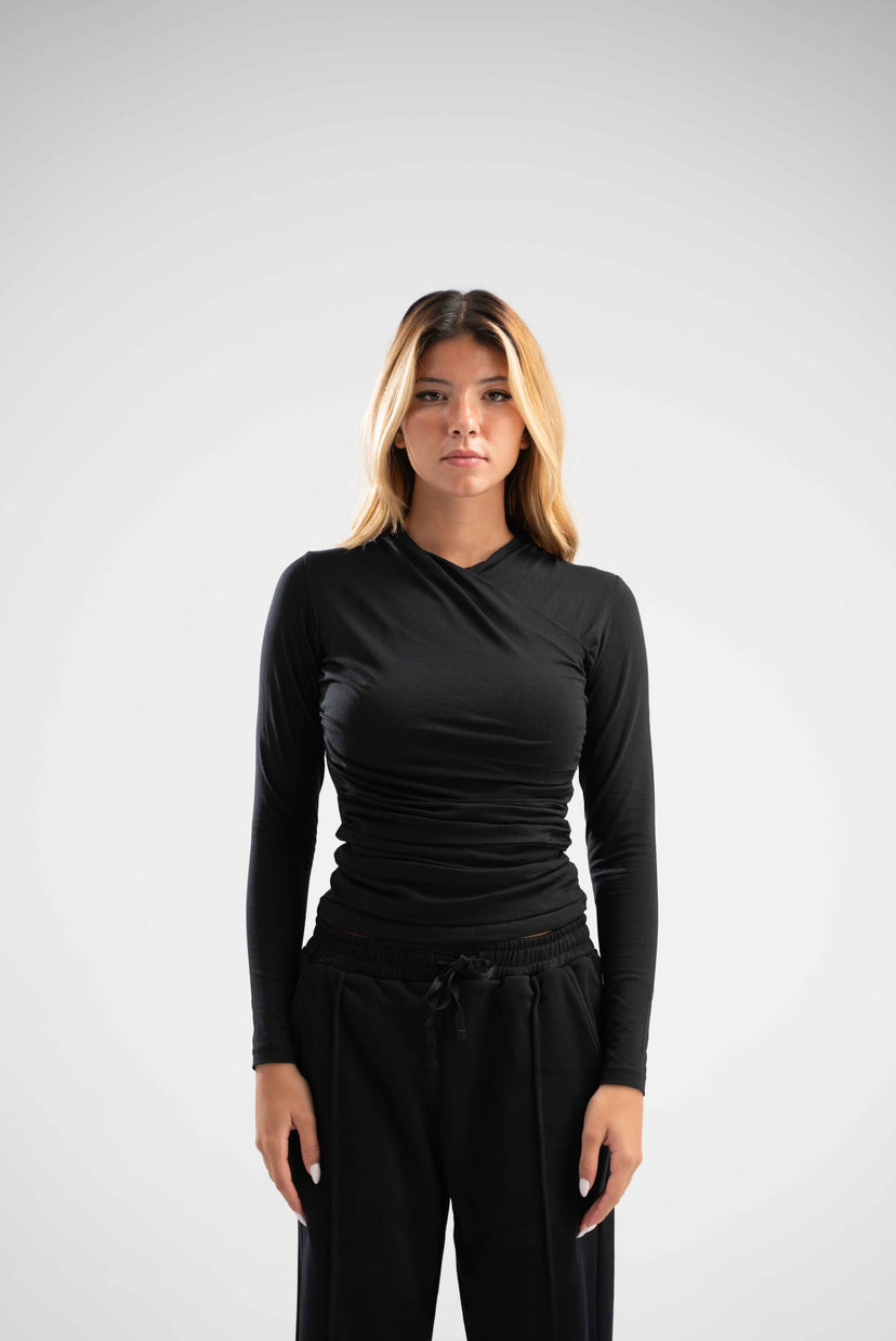Long Sleeve Draped Cotton