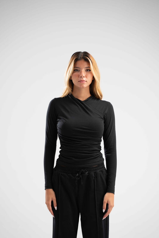 Long Sleeve Draped Cotton