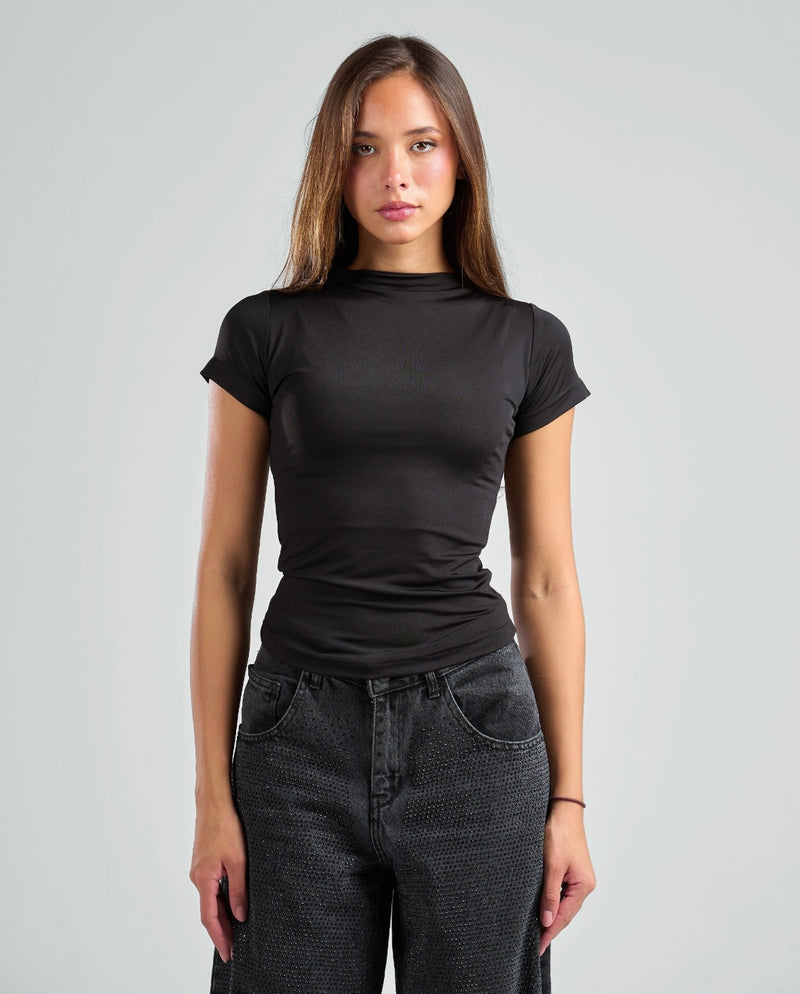 Short Sleeve High Neck Basic Top