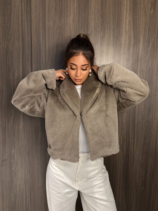 Cropped Fur Jacket - Stone