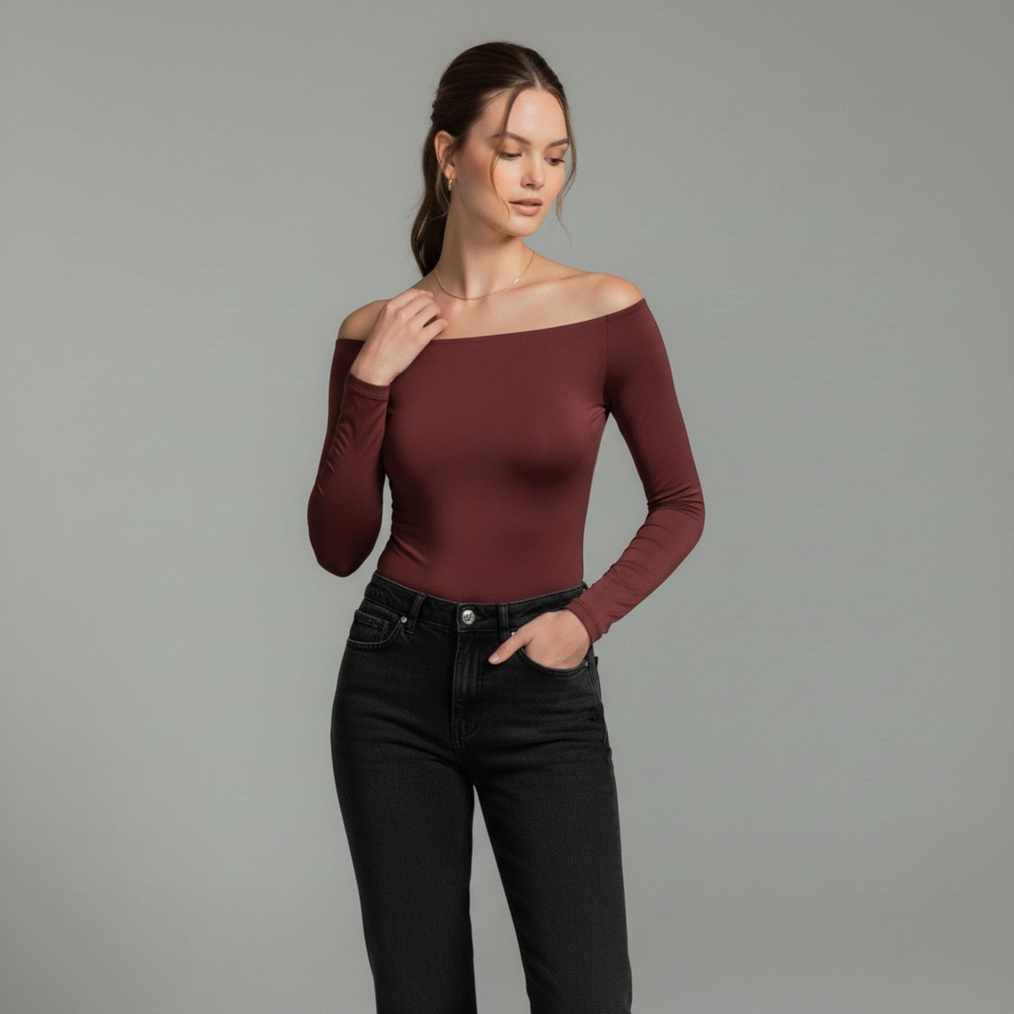Full Sleeve Boat Neck Bodysuit Top
