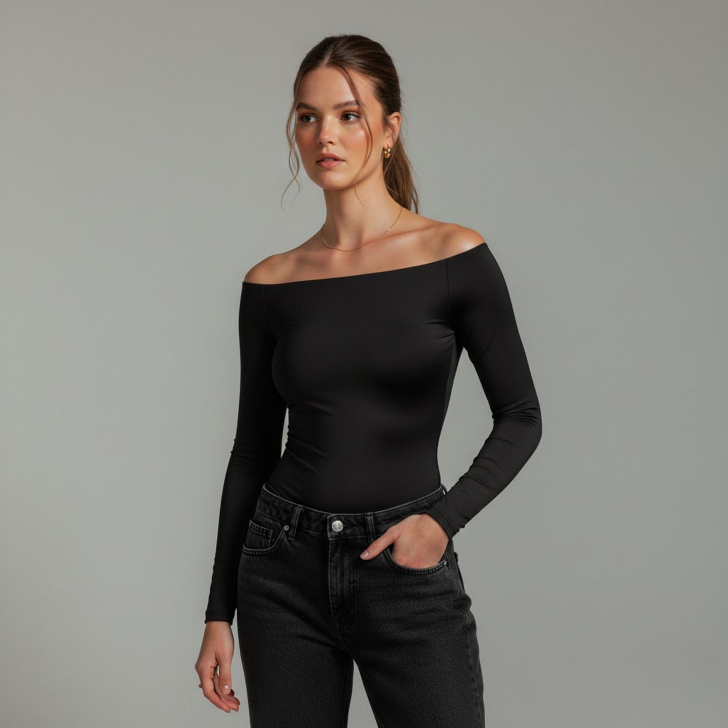 Full Sleeve Boat Neck Bodysuit Top