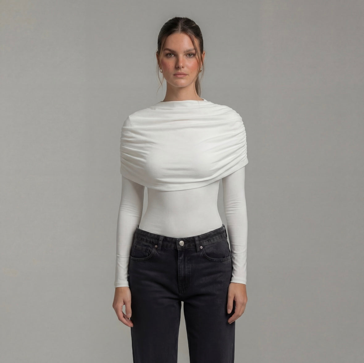 Draped Off-Shoulder Long Sleeve Top