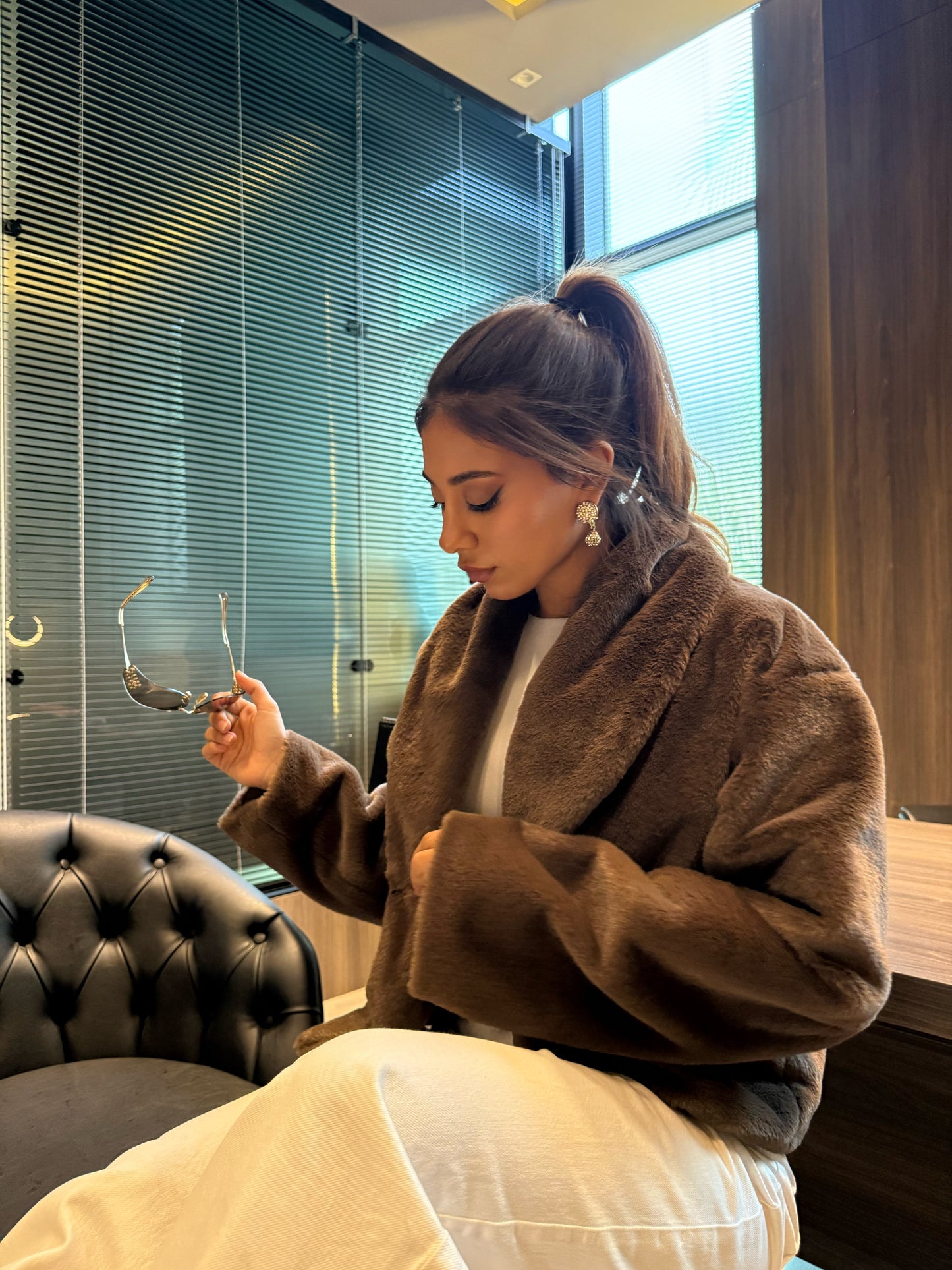 Cropped Fur Jacket - Brown