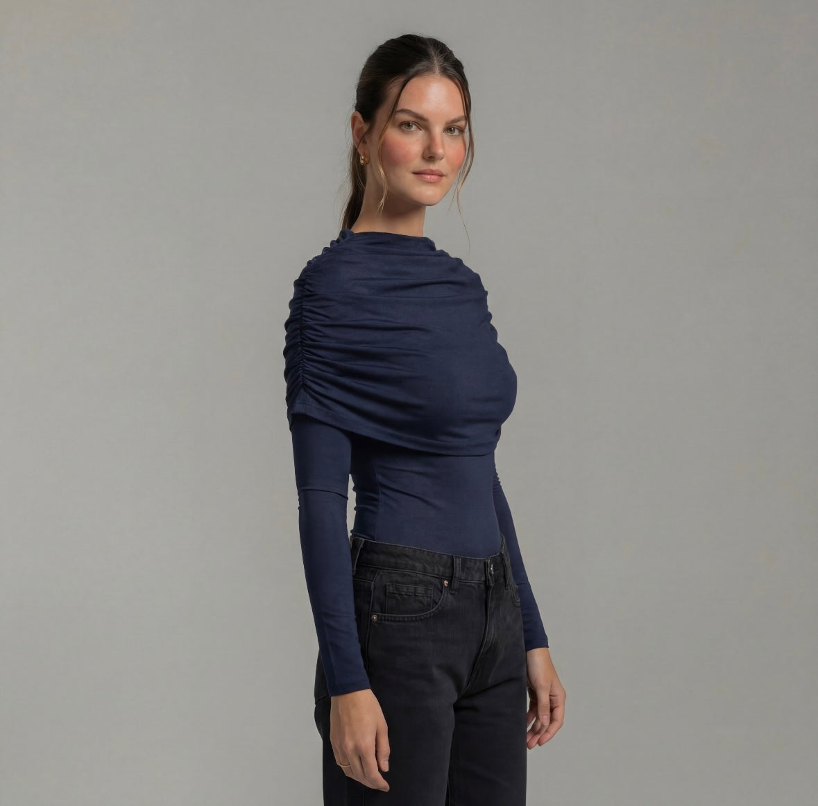 Draped Off-Shoulder Long Sleeve Top