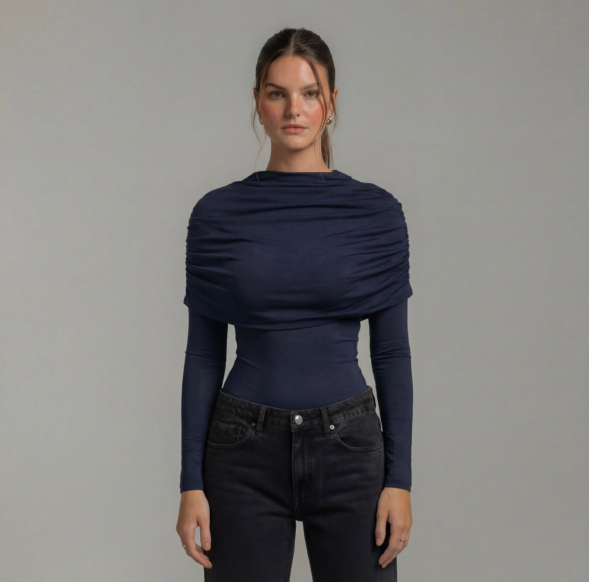 Draped Off-Shoulder Long Sleeve Top