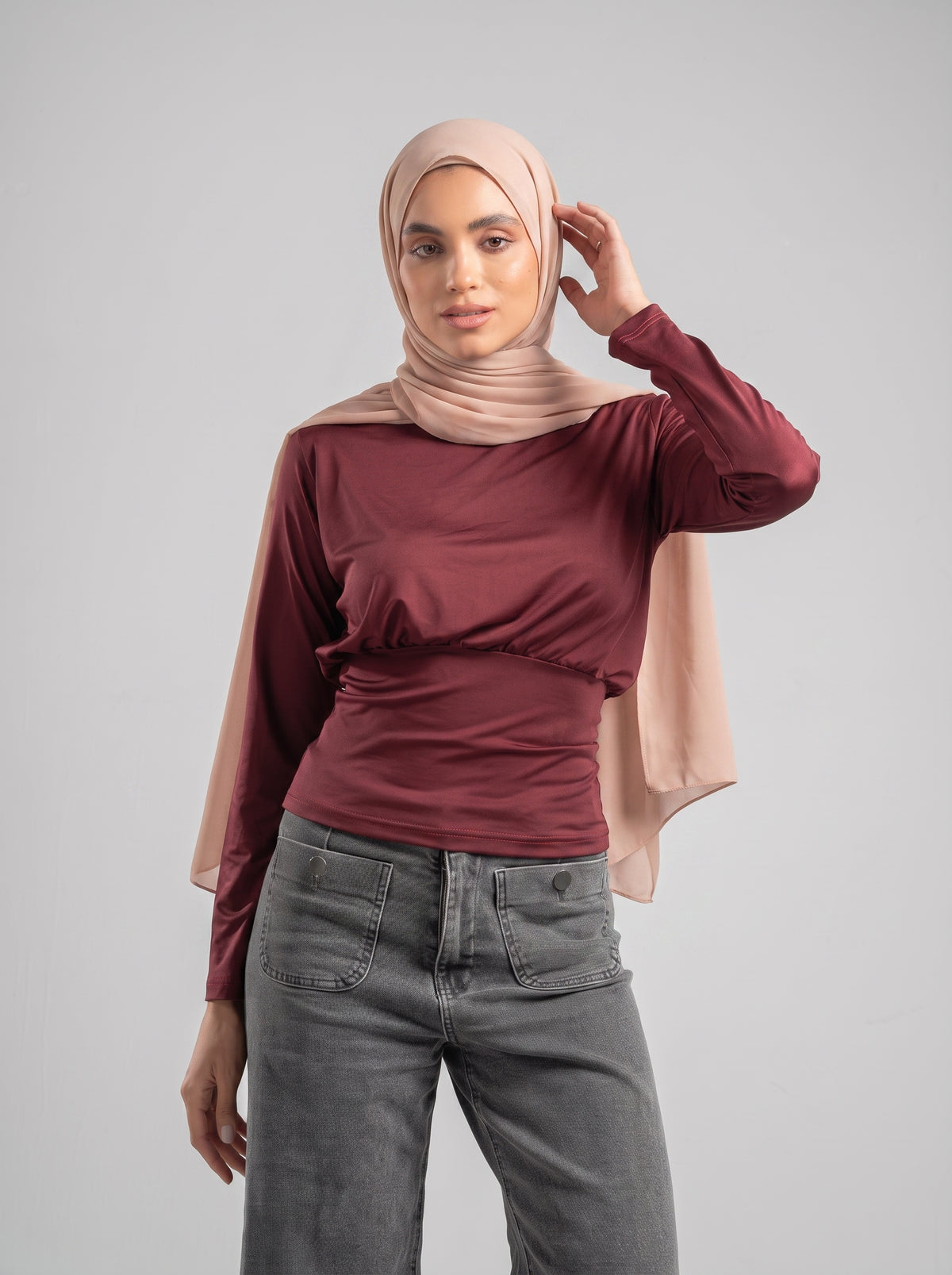 Fitted Waist Long Sleeve Top