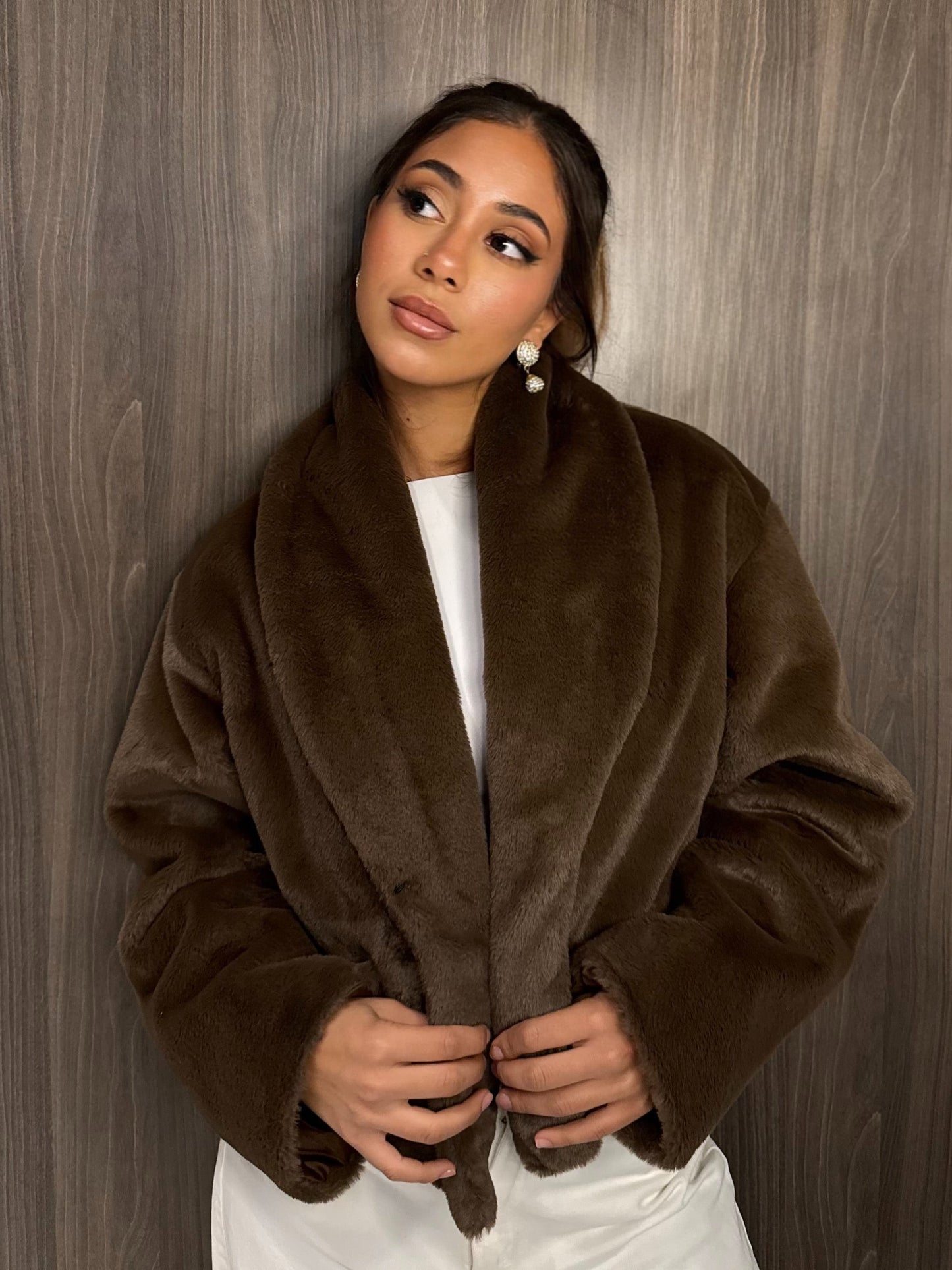 Cropped Fur Jacket - Brown