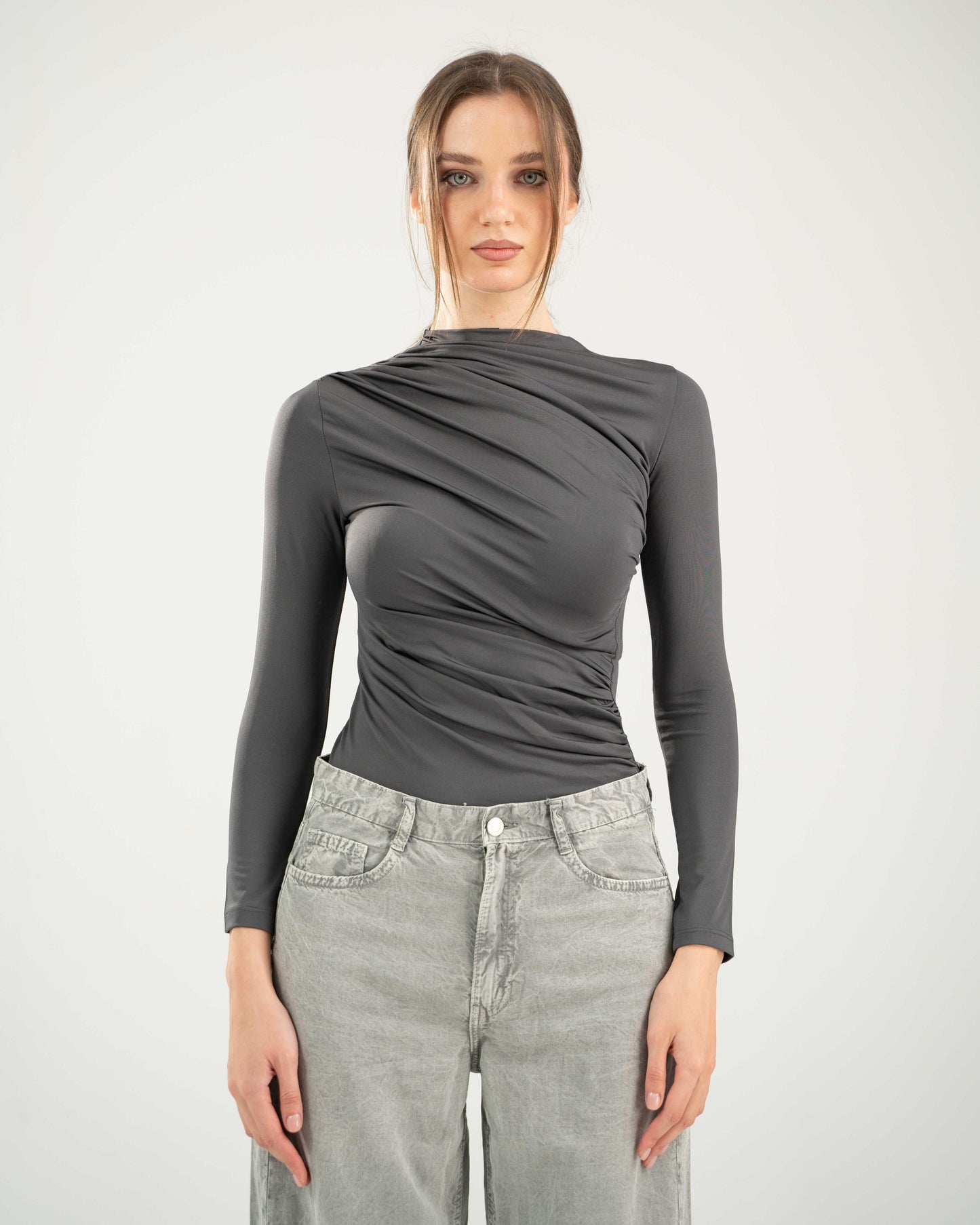 Full Sleeve Draped Bodysuit Top