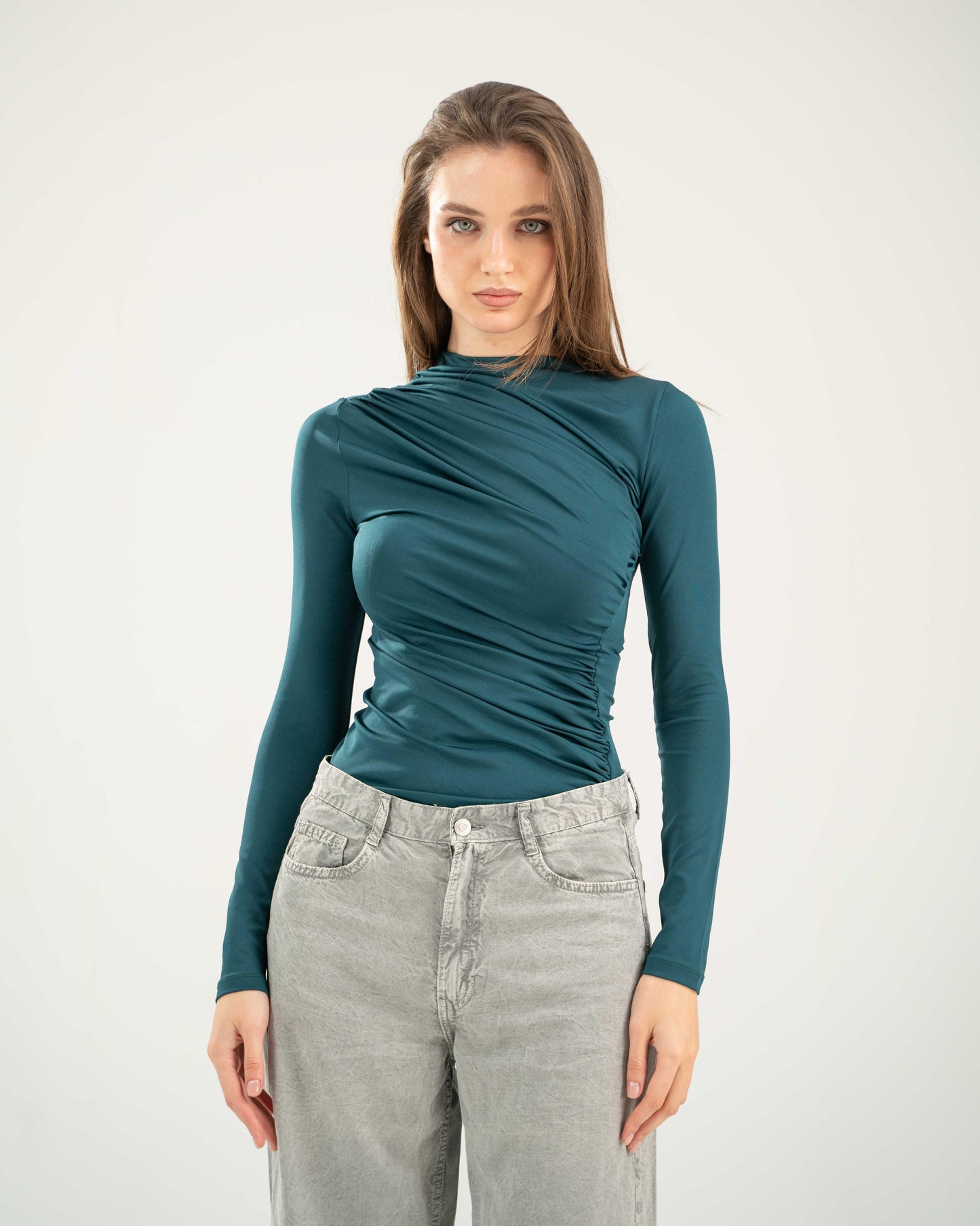 Full Sleeve Draped Bodysuit Top