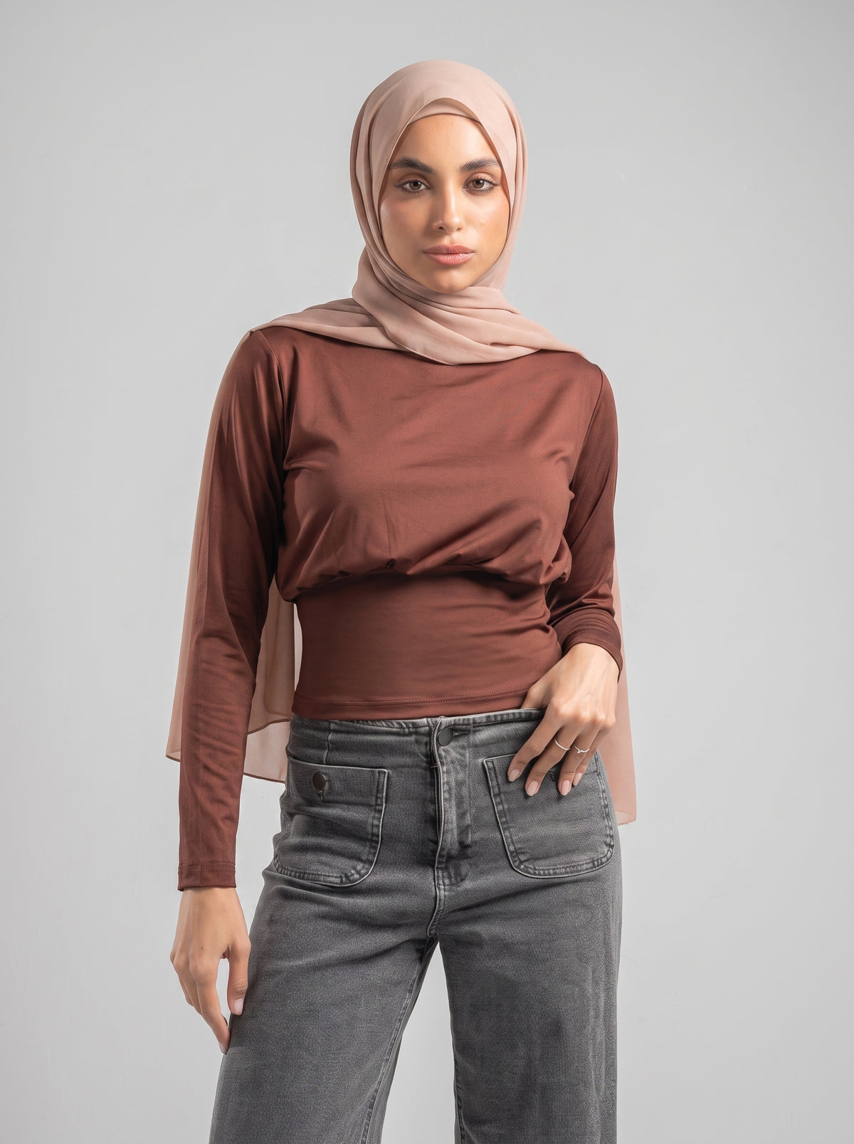 Fitted Waist Long Sleeve Top