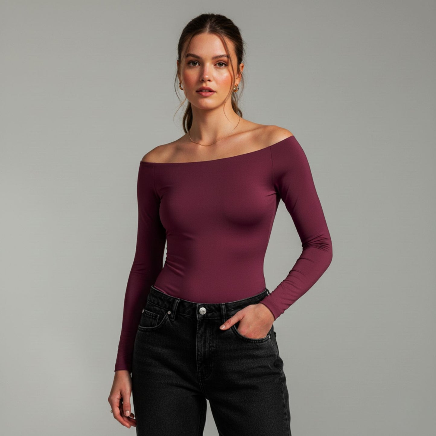 Full Sleeve Boat Neck Bodysuit Top