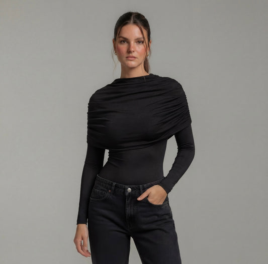 Draped Off-Shoulder Long Sleeve Top