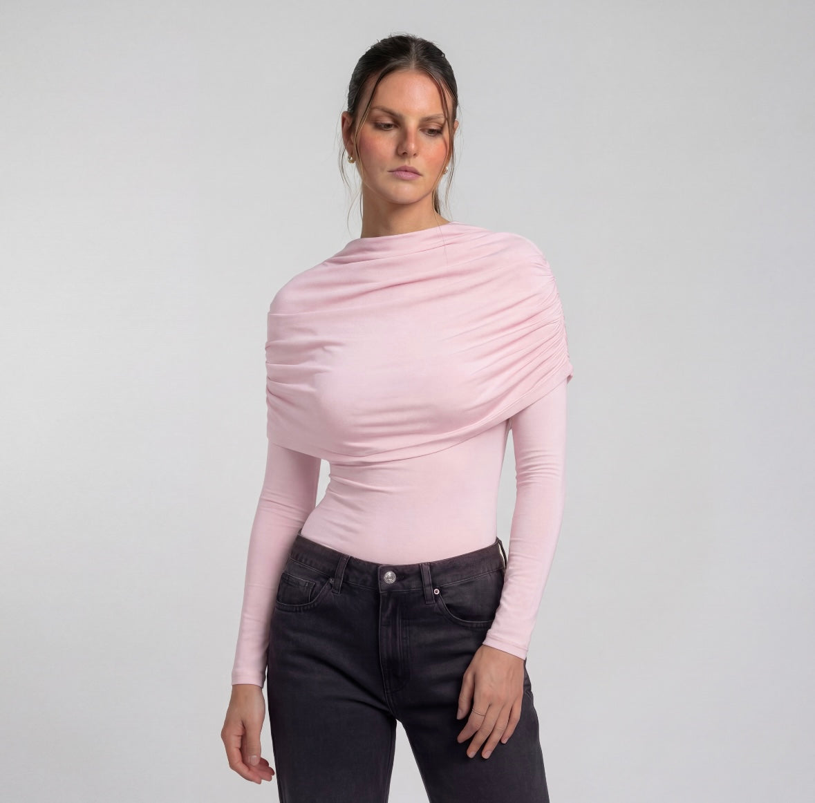 Draped Off-Shoulder Long Sleeve Top