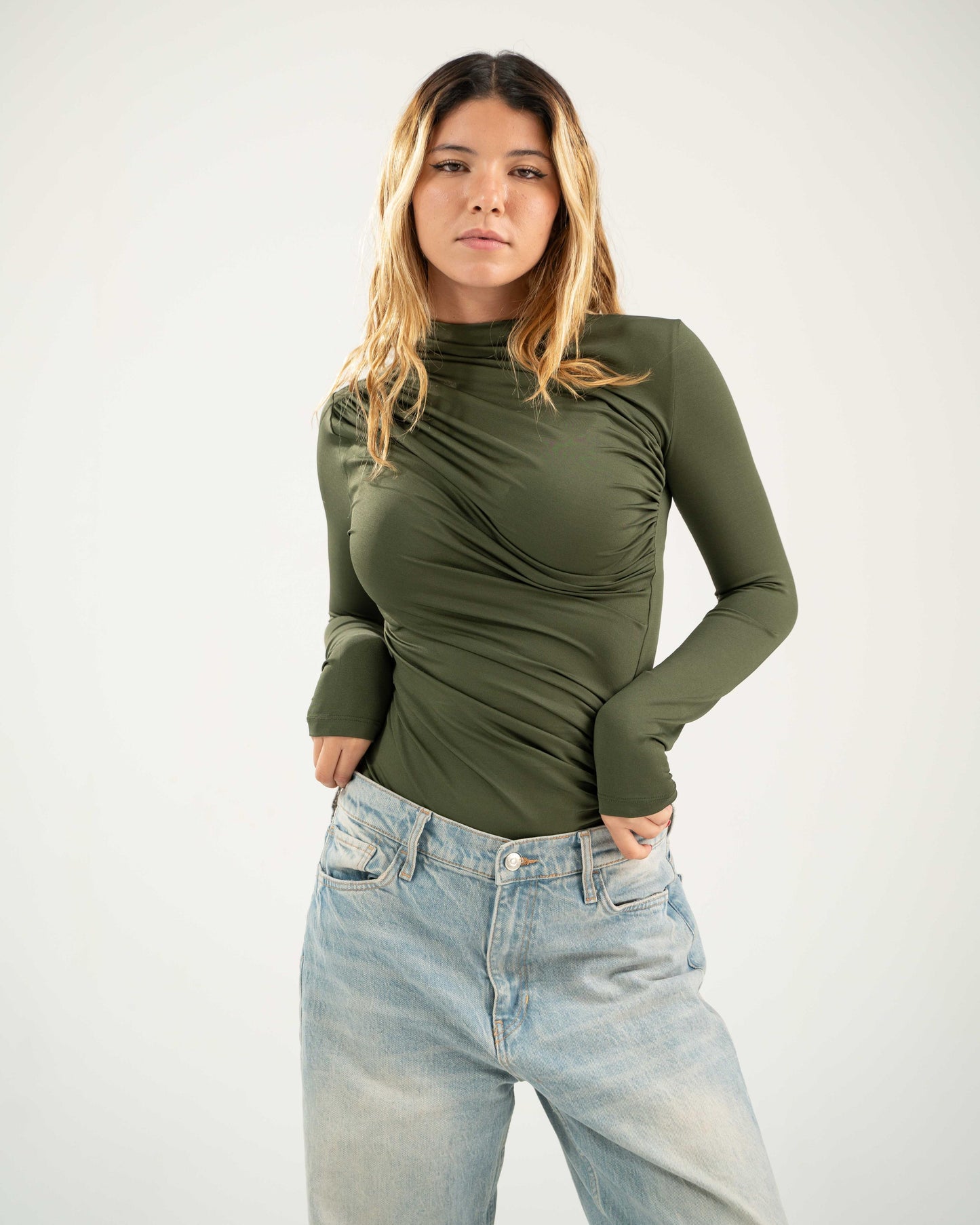 Full Sleeve Draped Bodysuit Top