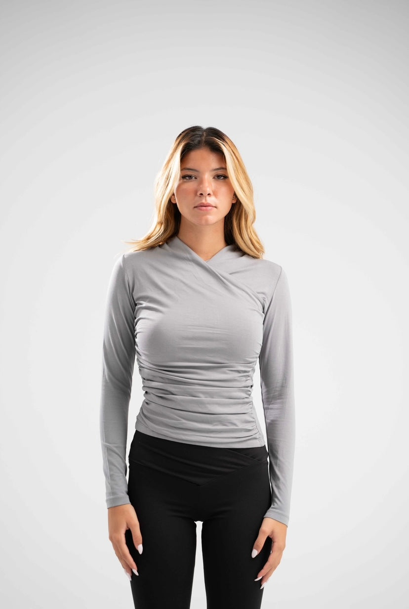 Long Sleeve Draped Cotton