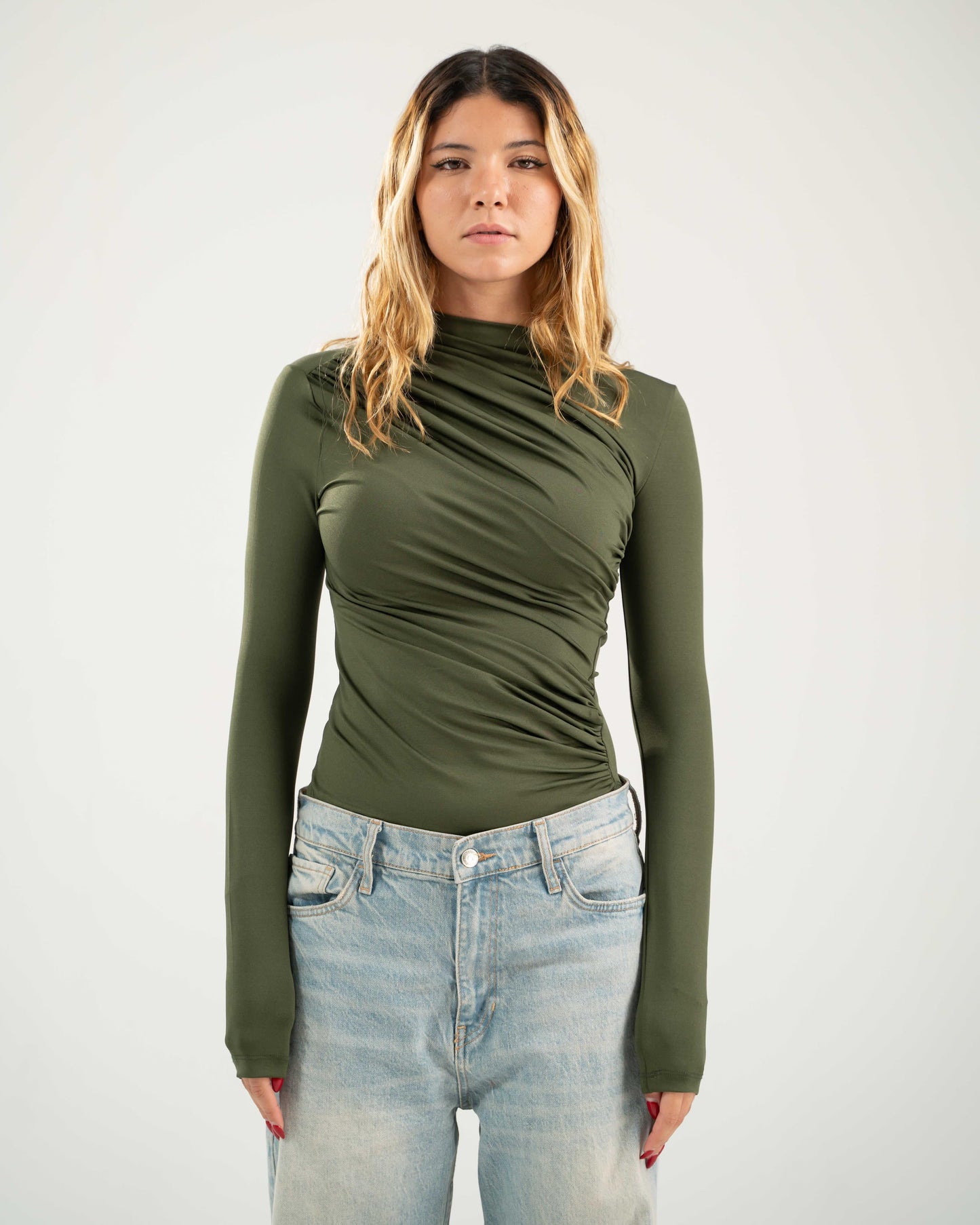 Full Sleeve Draped Bodysuit Top